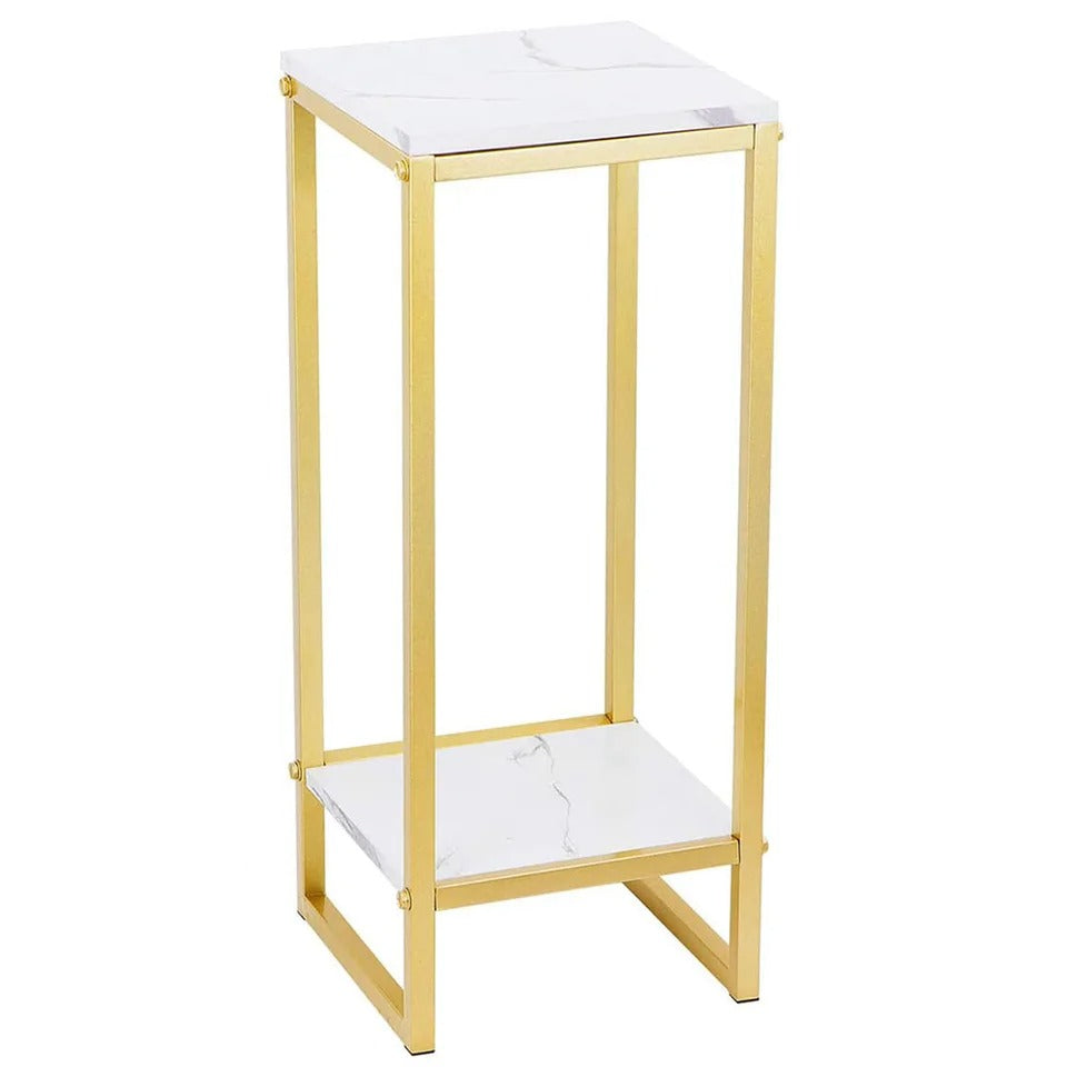 Suport ornamente - flori 2 niveluri metal auriu blat tip marmura 75x30 cm - Gradina si exterior