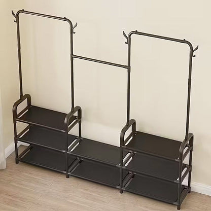 Suport Haine Suspendat Metalic cu Polita Pantofi si Carlige Laterale, 164x137x26 cm, Negru - Sport si timp liber