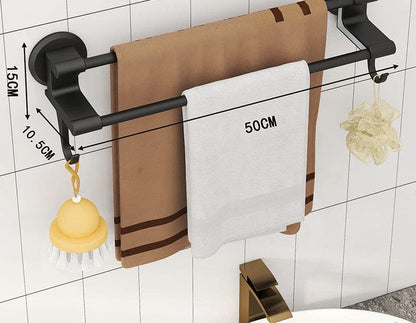 Suport Prosoape Baie Negru cu 2 Brate, Montaj Perete 50 cm - Baie si sanitare