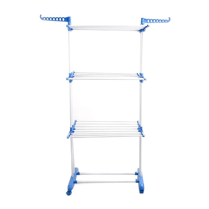 Suport/Uscator Rufe 3 Niveluri cu Roti si Blocare, Pliabil, 20kg, Albastru - Curatenie si intretinere