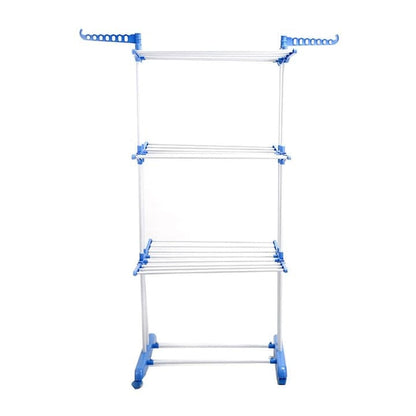 Suport/Uscator Rufe 3 Niveluri cu Roti si Blocare, Pliabil, 20kg, Albastru - Curatenie si intretinere