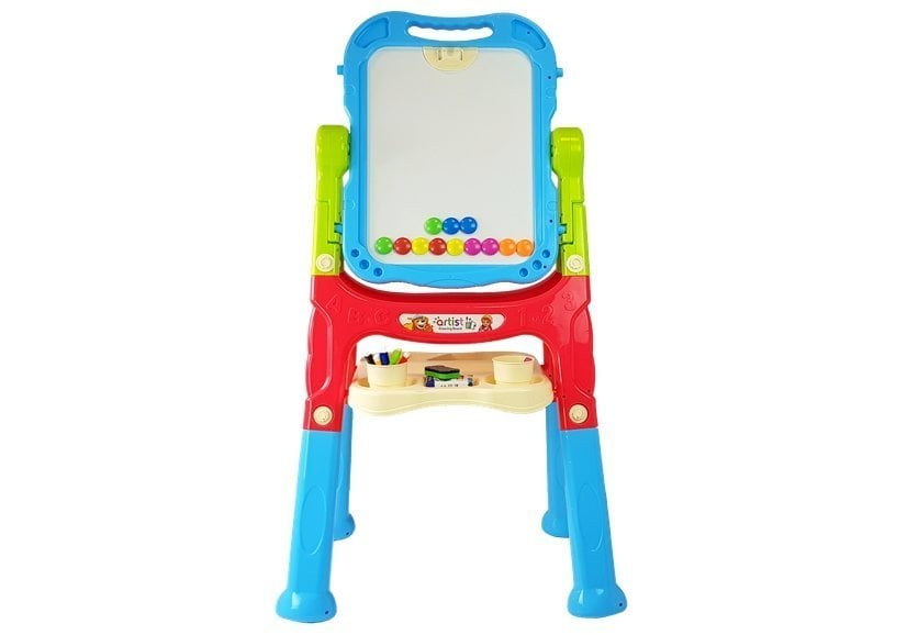 Tabla Magnetica Dubla pentru Copii, Alba si Neagra, Rotire 360°, 48 Accesorii, Reglabila pe Inaltime - Copii si bebelusi