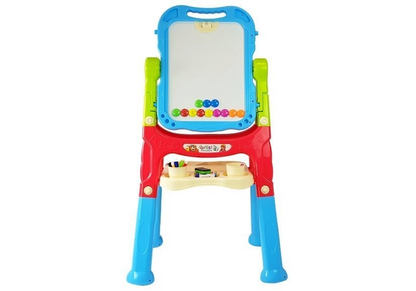 Tabla Magnetica Dubla pentru Copii, Alba si Neagra, Rotire 360°, 48 Accesorii, Reglabila pe Inaltime - Copii si bebelusi