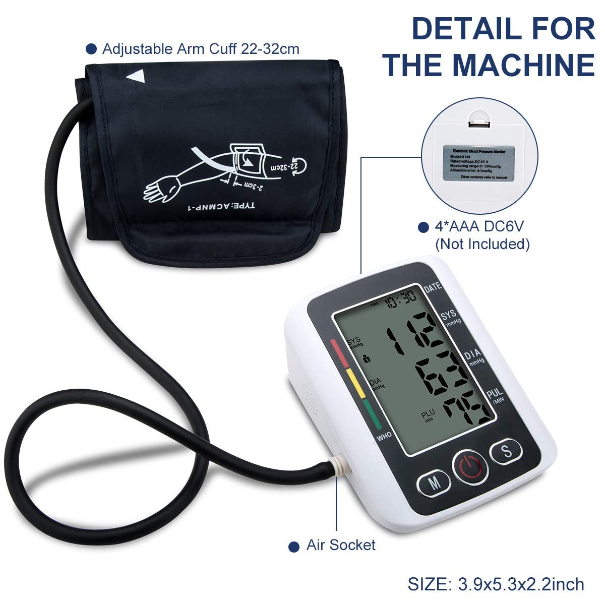 Tensiometru electronic pentru brat - Inregistrare 198 Valori, Control Vocal, Alb/Negru