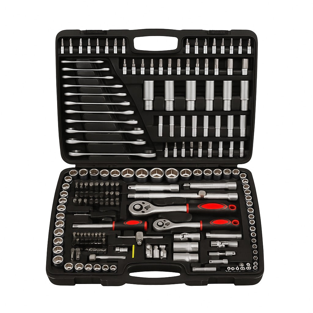 Trusă Chei Tubulare & Chei Fixe 216 Piese din Oțel Cr-V – Profesională, Completă, cu Clichet