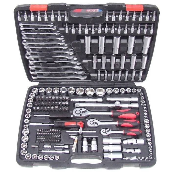 Trusă Chei Tubulare & Chei Fixe 216 Piese din Oțel Cr-V – Profesională, Completă, cu Clichet