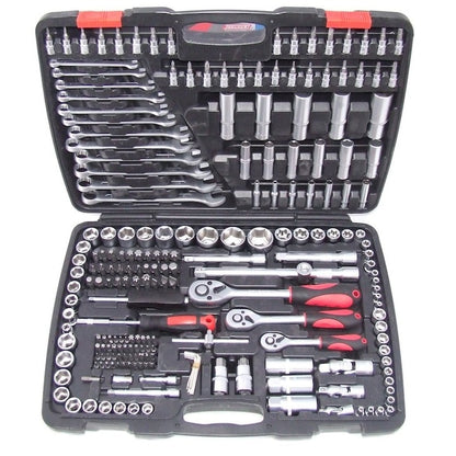 Trusă Chei Tubulare & Chei Fixe 216 Piese din Oțel Cr-V – Profesională, Completă, cu Clichet