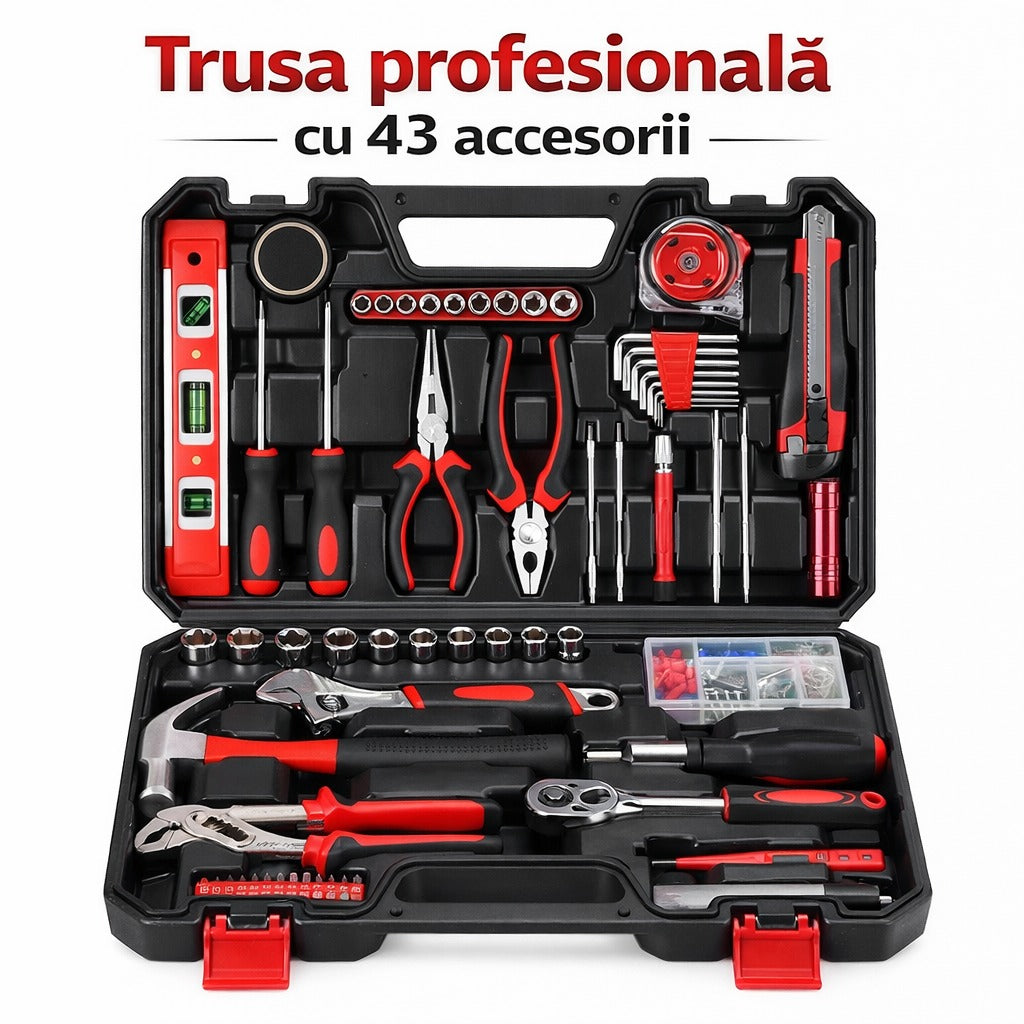Trusa profesionala scule 43 piese multifunctionala set complet reparatii cu cutie organizatoare - Sport si timp liber