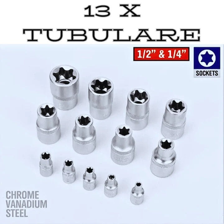 Set trusa scule profesionale, 108 piese tubulare cromate, otel Crom-vanadium