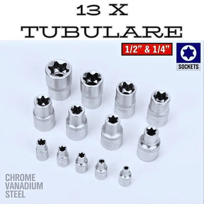 Set trusa scule profesionale, 108 piese tubulare cromate, otel Crom-vanadium