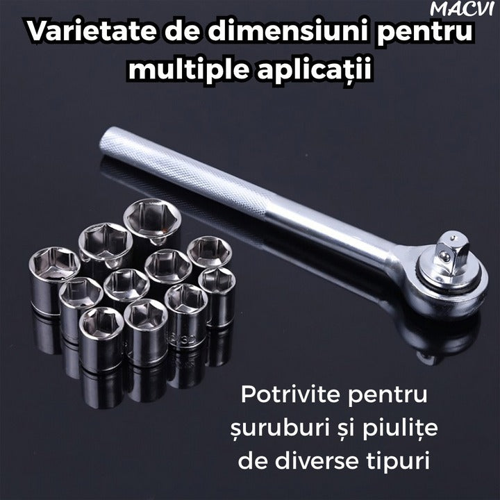 Trusă Scule 40 Piese Cr-V cu Clichet, Capete Tubulare Metrice & SAE, Adaptor și Prelungitor