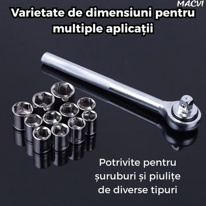 Trusă Scule 40 Piese Cr-V cu Clichet, Capete Tubulare Metrice & SAE, Adaptor și Prelungitor