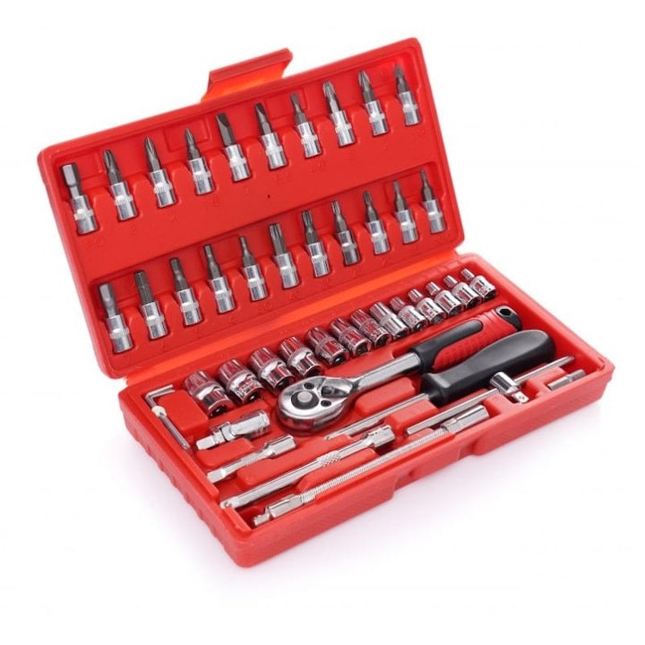 Trusa scule 46 piese crom vanadiu cu clichet 1/4 set chei tubulare biti - Auto si moto