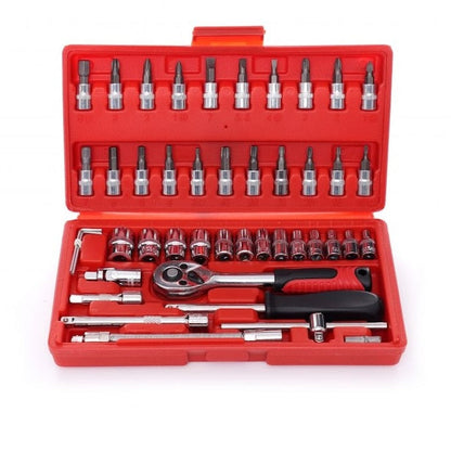 Trusa scule 46 piese crom vanadiu cu clichet 1/4 set chei tubulare biti - Auto si moto