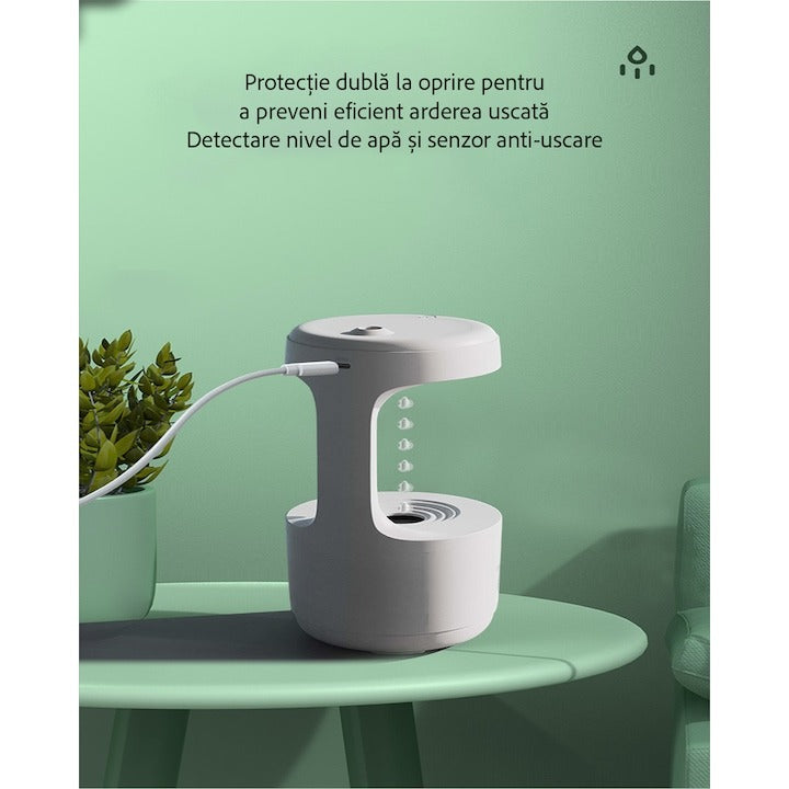 Umidificator anti-gravitație cu LED – Ultrasunete, temporizator 8h, design modern