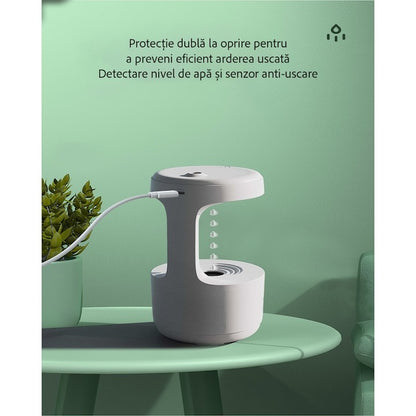 Umidificator anti-gravitație cu LED – Ultrasunete, temporizator 8h, design modern