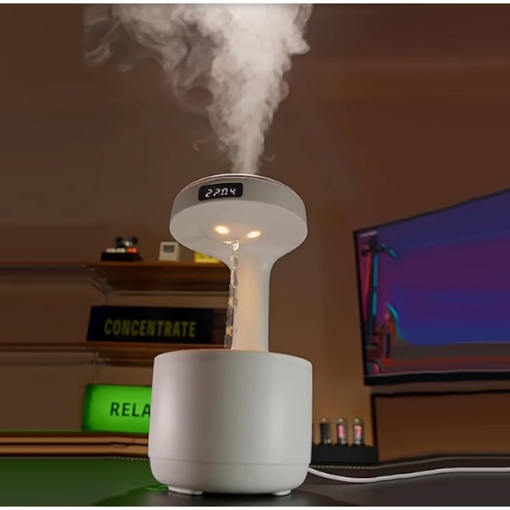 Umidificator anti-gravitație cu LED – Ultrasunete, temporizator 8h, design modern