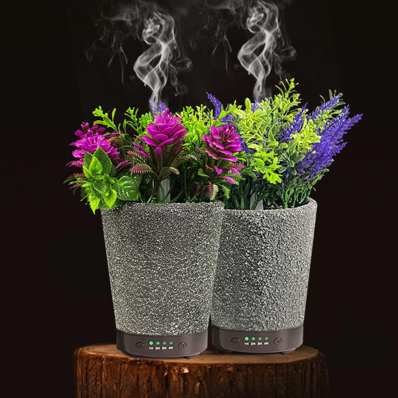 Umidificator/difuzor aroma tip ghiveci - 7 culori LED, programabil, oprire automata - Electronice si gadgeturi