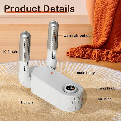 Uscător Electric Telescopic pentru Încălțăminte, Căciuli și Mănuși cu Temporizator – Uscare Rapidă, Alb